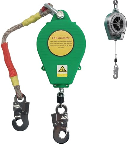 Aocay Dispositivo Anticaidas Retráctil, 3-20m Linea de Vida Retractil Homologado 150 KG, Verde/Amarillo Arnés de Seguridad Anticaídas Retráctil Trabajo en Tejados/Altura (Verde,10m)