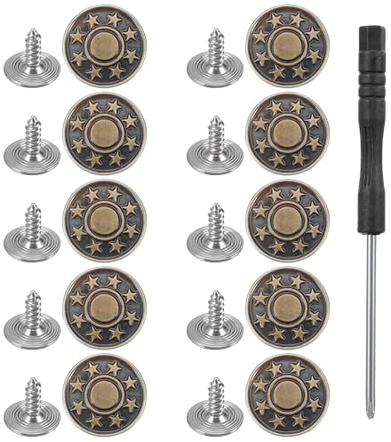 Oruola 10 botones para vaqueros, botones de repuesto para vaqueros, sin coser, botones para remachar, botones de mezclilla de metal para pantalones extraíbles, ajustables para vaqueros, botones de