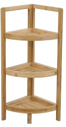 SVITA KULMA Bambusregal Eckregal Badregal DREI Ebenen schmal stehend klein rund Holz Bambus Badezimmer Küche Schlafzimmer Kinderzimmer kleines regal stehend