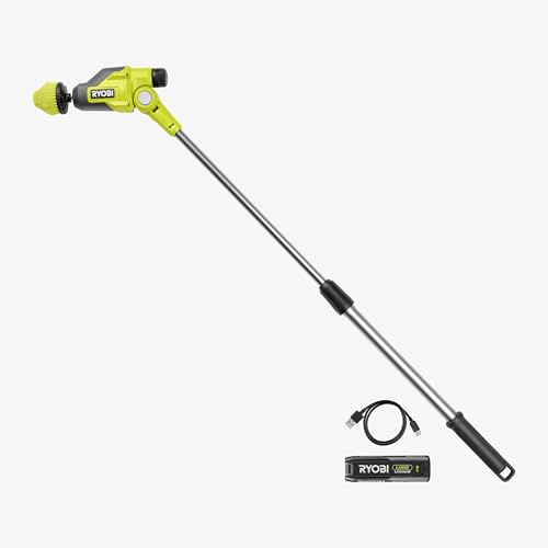 Ryobi Spazzola Rotante Telescopica 4V USB Lithium con Batteria 2.0Ah e Caricabatterie Inclusi, Alta Velocità 400 rpm, Asta Estensibile 1.2 m, Pulizia Casa e Auto, RTS4-120G