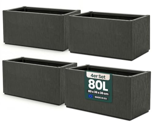 Kreher® XL Pflanzkasten Blumenkasten Anthrazit - 80 x 36 x 36 cm - Kunststoff, frostsicher & wetterfest - Struktur-Design für Garten, Terrasse & Balkon (4)