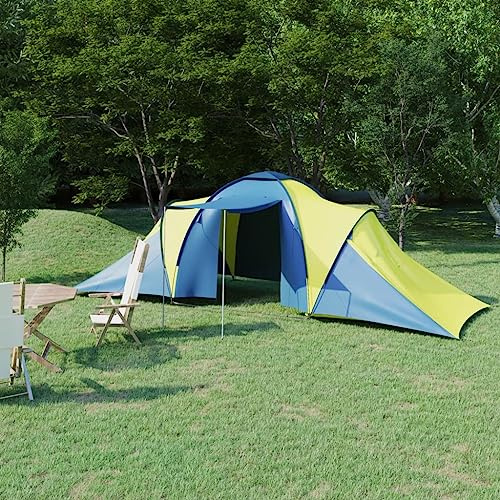 Glamping, Tienda de campaña para 6 personas, azul y amarillo, tienda de campaña con toldo para camping, senderismo, mochilero