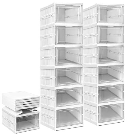 YASTA COPPIA Scarpiera Salvaspazio Slim Plastica Rigida Pieghevole 6 Ripiani Sportello Trasparente Organizer Antipolvere Richiudibile Scatole Porta Scarpe Armadio Camera 35,5P x 25,5l x 105H cm (2pz)