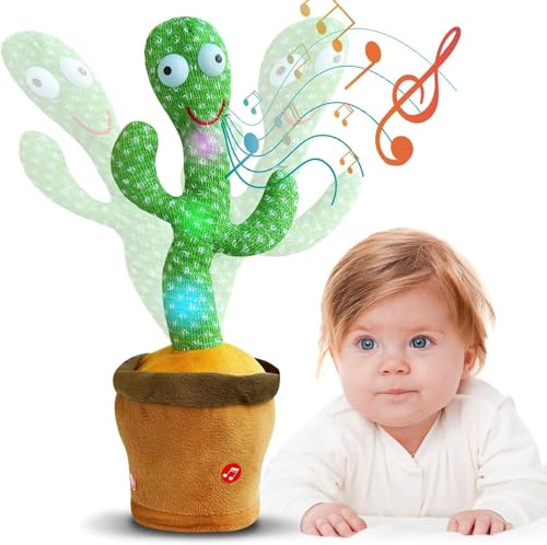 Dilara Happy Cactus – Peluche parlante cactus ripetuto parole e suoni – Suona melodie e danza con LED colorati – Idea regalo per bambini