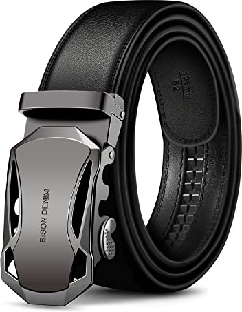 BISON DENIM Ledergürtel Herren Business Gürtel mit Automatikschließe, Schwarz, Gr.-110