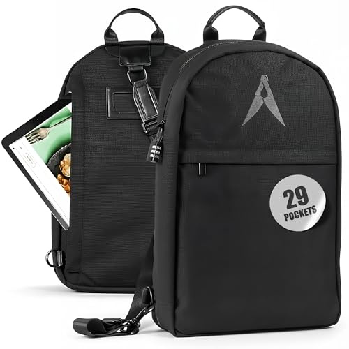 Asaya Chef Knife Sling Bag - 29 Pockets for Knives and Kitchen Utensils - Business Card Holder and Lock - Water Resistant and Durable Ballistic Nylon Backpack for Chefs