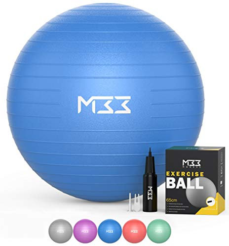 Mode 33 Exercise Ball - Enhance Fitness & Wellness - Anti-Burst PVC - Perfect for Gym, Pilates, Pregnancy - Includes Hand Pump - Strengthen Core & Posture - Versatile Workout Tool - L (75cm), Blue