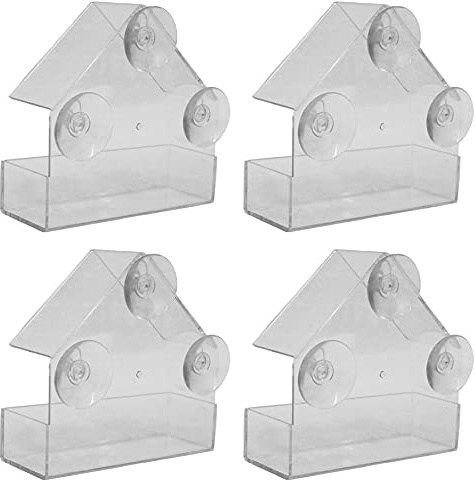 Hanging Window Wild Bird Feeder Table Clear Viewing Perspex 3 Suction Pads 4pk
