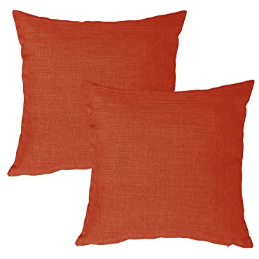 Haus und Deko Kissenbezug 60x60 cm Terracotta Leinen-Optik 2er Set Kissenbezüge einfarbig für Schlafzimmer Wohnzimmer Kissenhülle versteckter Reißverschluss Dekoratives Sofakissen