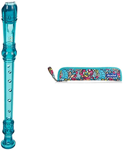 Yamaha Recorder - Soprano Recorder, German fingering, Translucent Blue & Safta Flötentasche Portaflautas Surtido - Offiziell, Sortiert, 37 centimeters