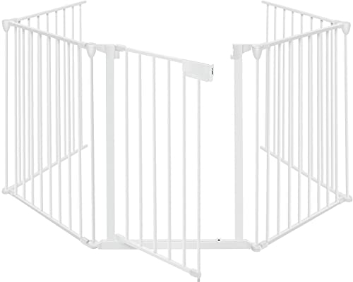 KESSER® Kaminschutzgitter mit Tür 600 cm Metall Ofenschutzgitter Laufgitter Laufstall Absperrgitter Tierschutzgitter Türschutzgitter für Kinder-Sicherung, 10-teilig Elemente (je 60 x 75 cm) Weiß