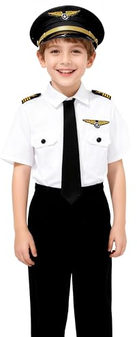 Davsolly Airline Pilot Costume for Kids Airline Captain Uniform for Halloween Career Day Dress Up Birthday Gifts