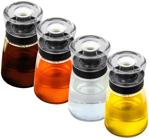 TINMIX Leak-proof Oil Dispenser Bottle for Outdoor Camping, 160ml/5.4oz Glass Olive Oil and Vinegar Cruet, Well Sealed for Picnic Kitchen, 4 Pack