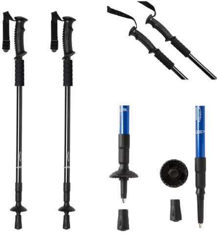 Bastones Trekking Plegables Aluminio, Bastones Senderismo con Antishock, Altura Regulable, Bastones Marcha Nordica, Palos Senderismo Trail Running, Accesorios Montaña, Kit Camino de Santiago