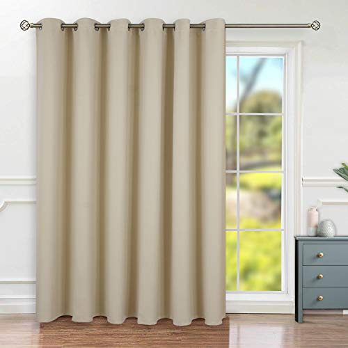 BGment Sliding Door Curtains, Room Darkening Room Divider, Blackout Curtains, Extra Wide Thermal Insulated Soundproofing, 1 Panel, Beige, 120 Inch Wide x 84 Inch Long