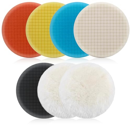 Elechiakan 125mm Polishing Pads, 7PCS Car Polishing Pads with Wool Buffing Pads for Drill and DA Dual Action Polisher, Drill Polishing Kit, Scratch Remover Kit for Auto Polisher, Sanding, Waxing