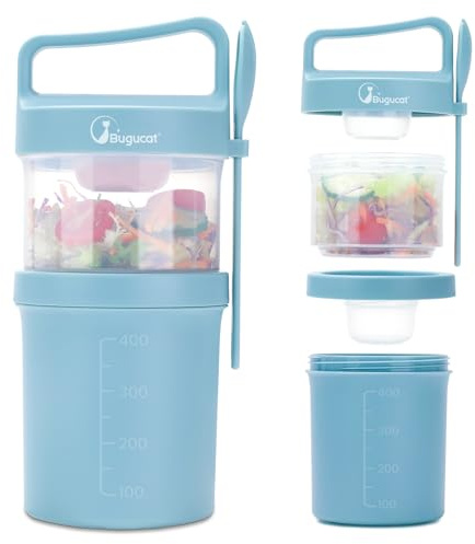Bugucat Vaso de Yogur y Cereales To Go 560ML+360ML, Doble Capa con Cuchara, Tupper Antifugas para Desayuno, Recipiente para Muesli, Almuerzo, Ideal para Niños y Adultos