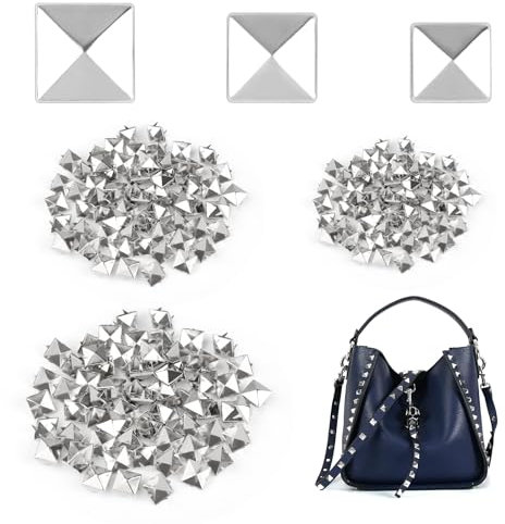 JIANGZHIB 210 Stück Quadratische Nieten Metall, Silber Nieten für Leder, Pyramide Spike Nieten, DIY Punk Ziernieten, 3 Größen von 70 Jede Nieten 8mm/9mm/10mm für Taschen, Lederband, Kleidung, Schuhe