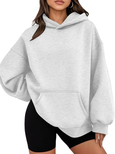 WYNNQUE Hoodies for Women Oversized Sweatshirts Fall Fashion Outfits 2026 Casual Sweaters Tops Fleece Plus Size Workout Comfy Winter Clothes Grey S