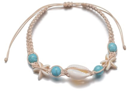 CYWQ Shell Anklet for Women Summer Natural Cowrie Adjustable Bead Ankle Bracelet Boho Hawaiian Beach Seashell Starfish Scallop Foot Jewelry Gifts