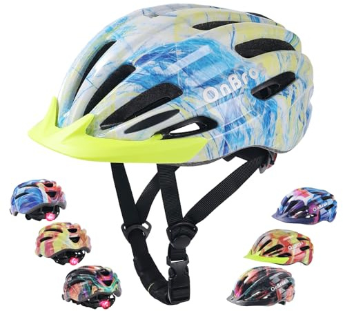 Kids Bike Helmet for Boys & Girls Ages 5-7-9-10-12-14 Adjustable Kid Cycle Helmet with Visor & Light, Lightweight & Safe for Cycling Scooters and Skating 50-57cm (Light Blue)