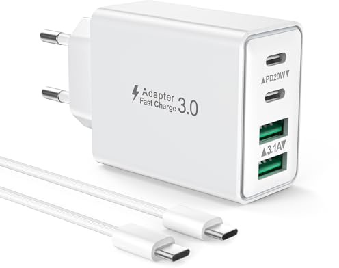 Caricatore USB C with 2M Cavo USBC Rapido Presa Caricabatterie for iPhone 16 15 Pro Max Plus, iPad, Samsung Galaxy S25/S24, 40W 4-Porto Spina USB Multiplo Alimentatore Adattatore Carica