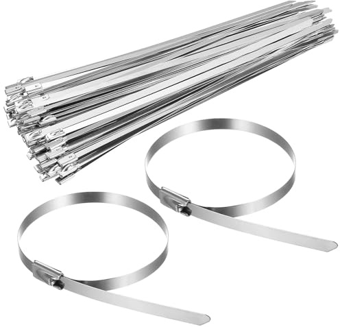 100 PzFascette Metalliche Stringitubo, 4,6 x 200 mm Fascette Stringitubo, Fascette in Acciaio Inox Autobloccanti con Fermo a Sfera in Acciaio per Requisiti di Legatura Tubi Scarico Interne Esterne