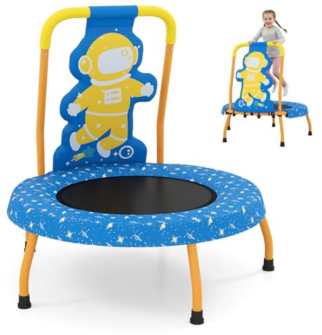 SPOTRAVEL Mini Trampoline for Kids, Cute Children Rebounder Trampoline with Foam Handle and Safety Padded Cover, Indoor Outdoor Toddler Trampolines for 3-6 Years Old (Blue)