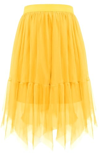 Wikoan Jupe Tulle Femme Mi Longue Jupe Tutu Asymétrique A-Line Haute Taille Robe Tulle Tutu pour Costumes de Carnaval Halloween Daily Party S-3XL