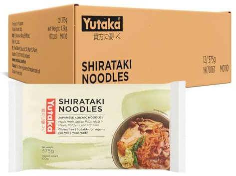 Yutaka White Shirataki Noodles 170g (Pack of 12) | Authentic Japanese Konjac Noodles | Vegan, Gluten-Free, High in Fiber | Almost Zero Carbs & Calories | Ideal for Keto & Low-Carb Diets