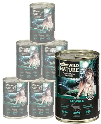 Dehner Wild Nature Auwald Lot de 6 boîtes de 400 g de Nourriture Humide pour Chiens Adultes, volaille/gibier, sans céréales/sans Sucre, pour Chiens Adultes, volaille/gibier (2,4 kg)