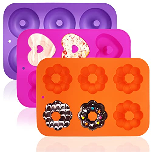 FineGood 3 Stück Silikon-Backform für Donuts, antihaftbeschichtet, für Donuts, Muffins, Cupcakes, Bagel