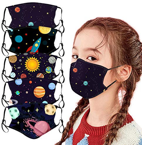 Lulupi Kinder Mundschutz Multifunktionstuch 3D Cartoon Druck Maske Animal Print Atmungsaktive Baumwolle Stoffmaske Waschbar Mund-Nasen Bedeckung Tiermotiv Bandana Halstuch Jungen Mädchen,5er Pack