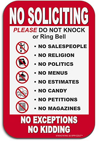 No Soliciting Signs for Home, No Soliciting No Exceptions Please Do Not Knock or Ring Doorbell, 6 x 9 Door/Wall Sign No Rust PVC, Easy to Mount with Included Adhesive