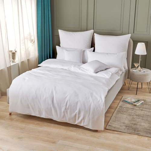 Traumschlaf Hotelbettwäsche • Kochfest & Chlorfest • Mako-Satin aus 100% Baumwolle • Weiß mit Streifen • Pflegeleicht & Atmungsaktiv • Kissenbezug einzeln 70x90 cm