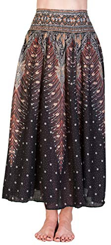 PANASIAM Falda Larga de Verano para Mujer - Falda de Playa - Motivos Boho | Falda ligera con cintura elástica fruncida, opaca en colores & diseños vibrantes, talla única para S-L