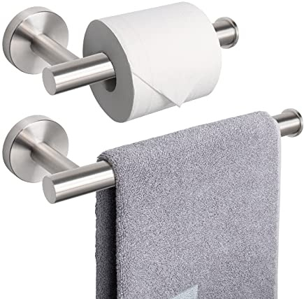 NearMoon Soporte para Papel higiénico de baño+ Soporte para Toallas de Mano, Juego de 2 Piezas de Accesorios de baño, Soporte para Rollos de Papel higiénico de Acero Inoxidable 304 y toallero montado