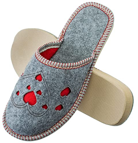 ESTRO Filzpantoffeln Damen Pantoffeln Filz - Filzhausschuhe für Damen Hausschuhe Filz mit Rutchfeste Sohle F03 (39, Herzen)