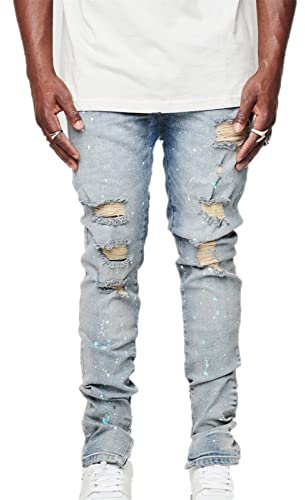 Men's Splatter Paint Jeans Ripped Patch Paint Dot Classic Basic Denim Trousers Feet Mouth with Zipper Denim Pants