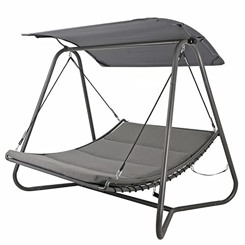 Estosa - Dondolo da Giardino Modello Regan, Sedia a Dondolo Sospesa, 2 Posti, Struttura in Acciaio con Morbida Imbottitura, 207x142x172H cm, Peso Massimo 220 kg, Grigio
