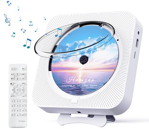 MICOCIOUS Bluetooth Portable Home CD Music Player with Remote Control, Timer, Built-in Speakers and LED Display - FM Radio Boombox (White)