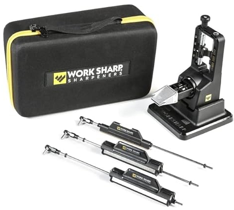 WORK SHARP™® Precision Adjust Elite - Profi Messerschärfer mit Winkel 15-30°- Diamant Messerschleifer manuell - Schärfsystem Set mit 3x Tri-Brasive-Griff 220, 320, 400, 600, 800, Keramik & Leder