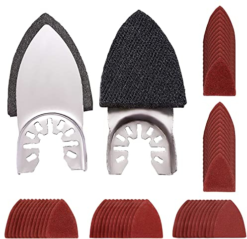 Litorange 62 Pcs Oscillating Multitool Sanding Pad Kit, Fast Fit Sanding Kit Includes 5 Kinds Sandpapers for Surface Polishing Compatible with Bosch, Craftsman, Chicago, Dremel Multiple Tools Etc