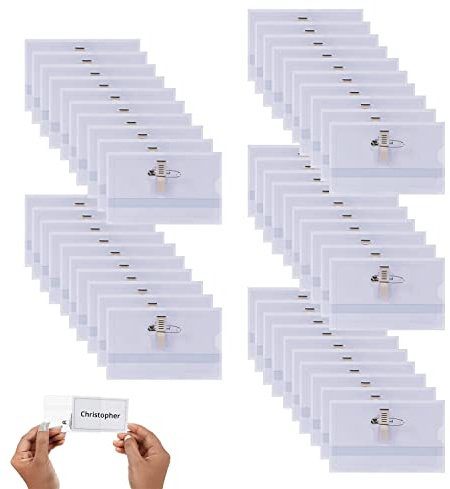 Rifrpha 50 pezzi Porta Badge Orizzontale Clip 90 x 54mm Porta Tesserini Identificativi con Clip Distintivo in Plastica Trasparente per Infermiere, Scuole, Conferenze, Ufficio E Visitatori