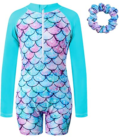 Vine Badeanzug Mädchen Einteiliger mit Reißverschlus Schwimmanzug Kinder Langarm UV-Schutz Badeanzug Schwimmkleidung für mädchen Alter 9-10 Jahre