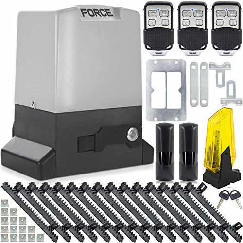 FORCE 2000 Sliding Gate Drive Automatic Gate Apriscatole per max. 2000 kg, cancello scorrevole con 3 controlli remoti, rack da 5 m, luce di allarme per cancello da giardino