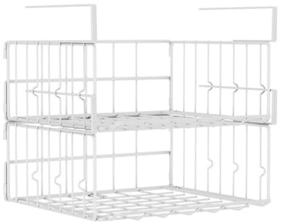 Juego de 2 Cestas de Almacenamiento Plegables, Cestas Metálicas de Cestas Plegables en Estantes Debajo del Armario, Adecuadas para Cocina, Armario, Despensa, Oficina, Baño, Estantería (Blanco)