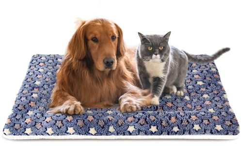 MORA PETS Large Dog Crate Bed 42 Inch Reversible Pet Mat for Large Dogs | Soft Fleece Pet Blanket Mat with Star Pattern, Washable Dog Bedding for Crates and Indoor Sleeping Areas, Blue 106x71cm