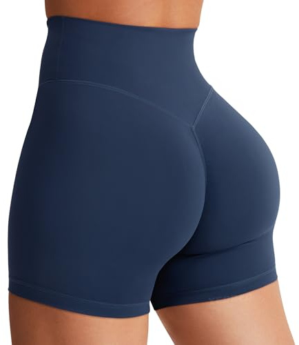 YEOREO Women's Biker Shorts 4.5 / 6 Workout Gym Shorts Craze High Waist Tummy Control Hidden Scrunch Running Yoga Navy Blue S