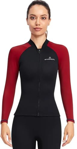 Wetsuits Tops Women & Men, 1.5mm Neoprene + Lycra Long Sleeve Front Zipper Jacket, Diving Suit Keep Warm for Surfing Swimming Scuba Kayaking,Women,M